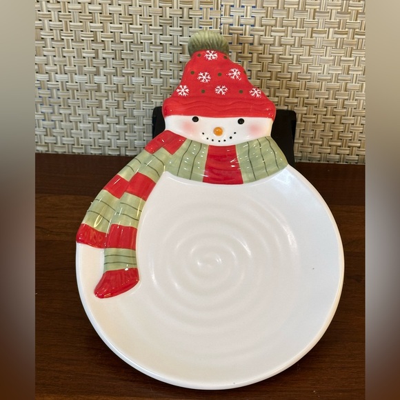 🎄🌟HP🌟VTG Hallmark Ceramic Snowman Appetizer Cheese Plate Boot/Mitten - Picture 4 of 6